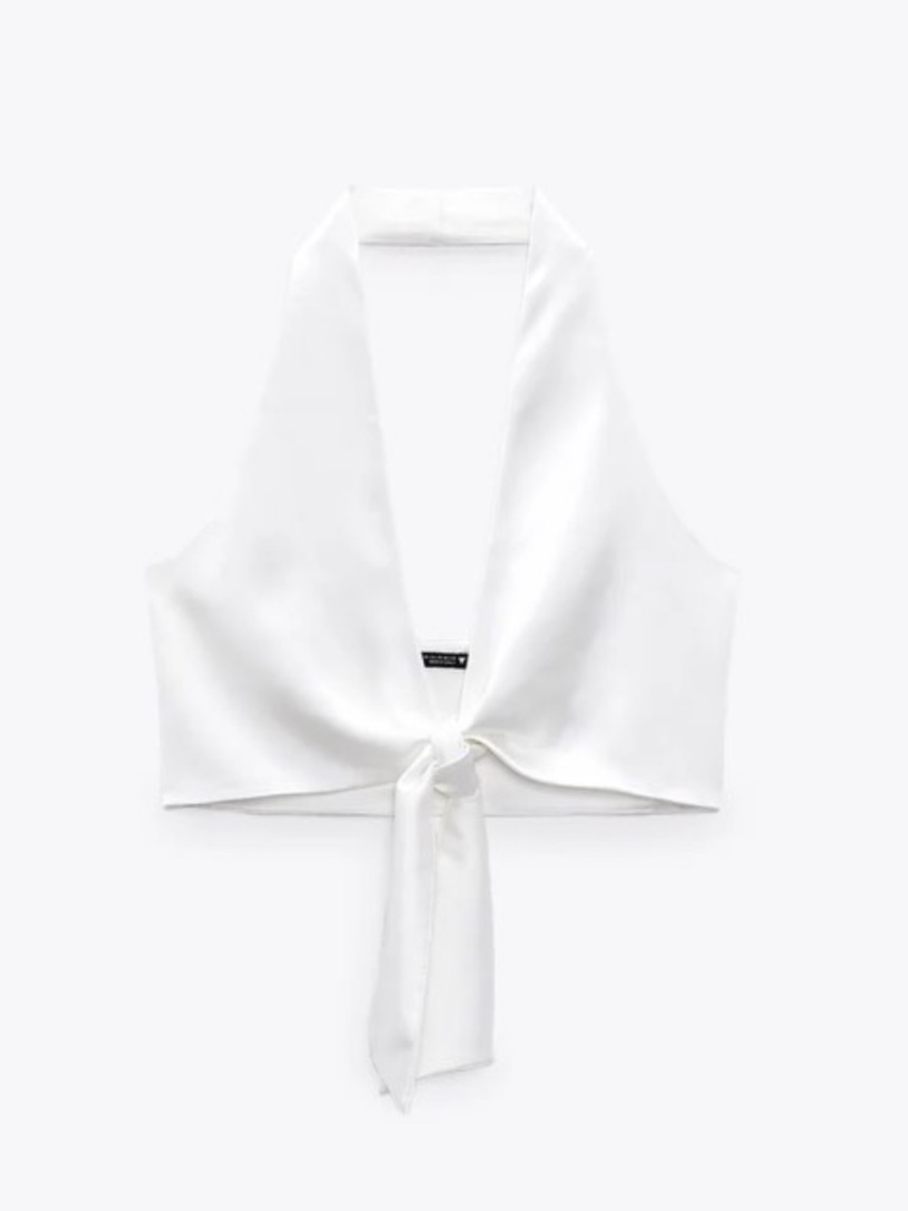 Zara Ivory Satin Halter Tie-Front Crop Top